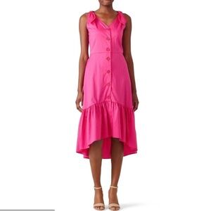 💓NWT Shoshanna Berkley Asymmetric Pink Button Up Fitted Midi Dress - Size 12